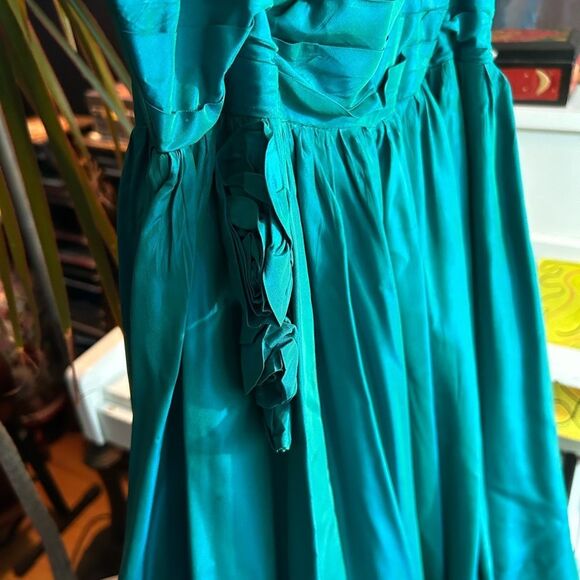Vintage 50s 60s Stunning Teal iridescent Prom Dress Ball Gown Cocktail XS - Picture 6 of 16
